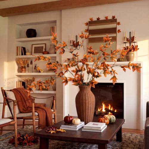 Giegxin Fall Faux Stems Grape Ivy Leaves 39.37 Inch, Orange, 12 Pcs - Image 6
