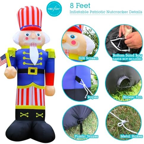 8 Feet Independence Day 4th of July Inflatables Nutcracker Soldier Lighted Blow Up Patriotic Yard Lawn Decoration with Built in Blower Fan and Anchor Ropes - Image 3