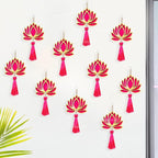 Divyakosh Fabric and Beads Lotus Hangings, Pack of 10 | Pink | Decoration Home Decor Wall Door Mandir Pooja Room, Pink Lotus Tassel Wall Hanging, Wedding Backdrop Decorative, Size - 9 Inch - Image 6