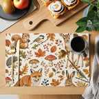 Thanksgiving Placemats Set of 8,Cotton Linen Fabric Place Mats,Fall Fox Squirrel Rabbit Mushroom Maple Leaves Decorative Table Mats Protector for Home Kitchen Dining Wedding Party Coffee Tables - Image 2