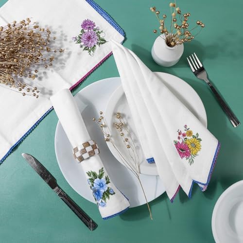 FINGERCRAFT Cloth Napkins Set of 12, 100% Cotton, 20x20 Inch, Multi Floral - Image 4