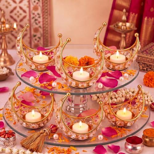 Newtay 6 Pack Indian Return Gifts for Pooja Crystal Tealight Candle Holders - Image 4