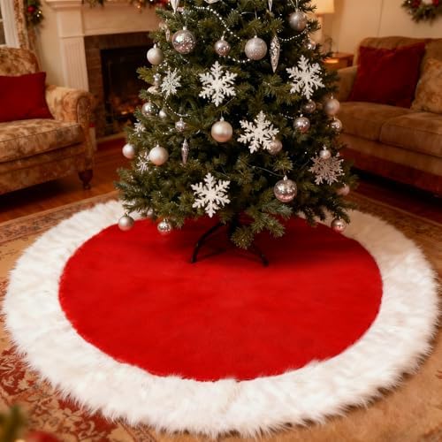 36 Inch Christmas Tree Skirt Holiday Part Decorations for Christmas Tree, Xmas Tree Decorations Red and White Plush Tree Shirt for Holiday Party Ornament Rustic Farmhouse Decorations by clothmile