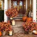 Mixed 10 Pcs Fall Artificial Sunflower Peony Bouquet, Yellow Burgundy Silk Faux Flower, Autumn Faux Floral Arrangements for Wedding Table Thanksgiving Porch Planters Garden Patio Outdoors Decor - Image 5