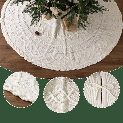 Knit Christmas Tree Skirts, Neutral Tree Skirt, Cozy Christmas Decorations - Image 3