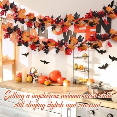 Janinka 12 Pack Fall Leave Garland 5.7 ft Hanging Vines Black Red - Image 5