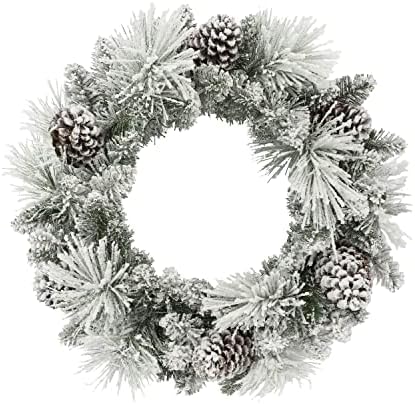 24 in Flocked Berkshire Spruce Wreath, 56 Tips, Pine Cones by PuleoInternational