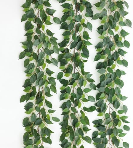 Mizii 3 Packs Artificial Vines Garland 78'' Fake Ficus Vine Greenery Garland Silk Green Leaves Decoration Faux Hanging Plants for Wedding Table Centerpieces Wall Room Decor (78in) by Mizii