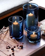 Blue Candle Holder, Glass Cylinder 8" 5" 3.5" Height Set 3 by ARIAMOTIONLIGHTING
