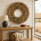 32" Large Fake Eucalyptus Fall Wreath for Front Door Decor(Orange-Green) - Image 4