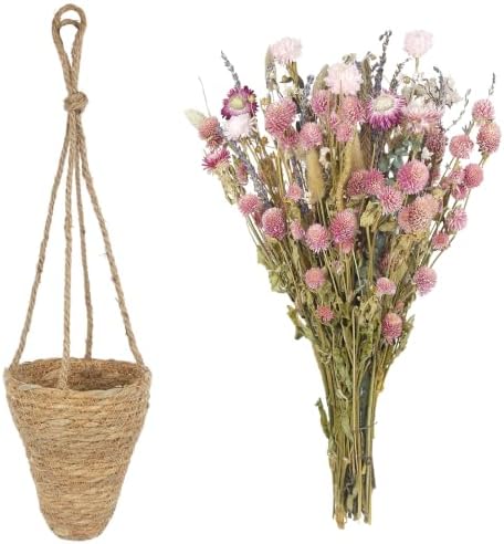 Front Door Basket Wreath Natural Dried Flower Bouquet Hanging Wicker Wall Basket Lavender Eucalyptus Globe Amaranth Handmade Wall Planter for Porch Boho Farmhouse Summer Fall Home Decor by Unknown