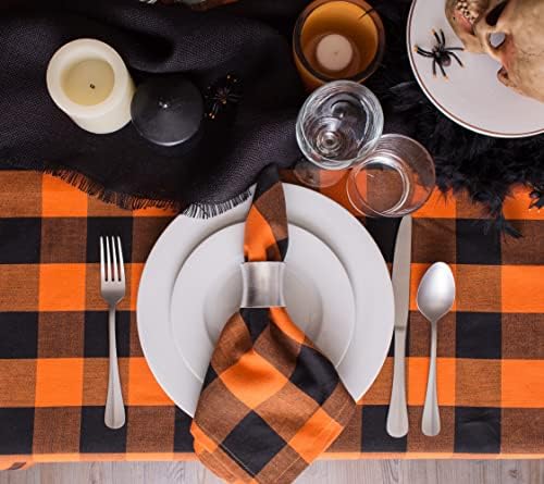 DII Halloween Tablecloth, 70 Inch Round, Orange & Black Buffalo Check Plaid - Image 3