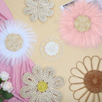 Chunful 7 Pcs Boho Wall Basket Decor Rattan Flower, Pink - Image 5
