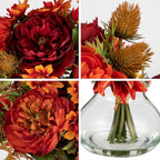 Fake Peony Flowers in Vase Fall Table Centerpiece Faux Floral Arrangement in Vase Autumn Artificial Flowres for Tables Orange Silk Flowers Arrangement - Image 2