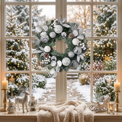 Valery Madelyn 20" Pre-Lit Christmas Wreath for Front Door Silvery White - Image 4