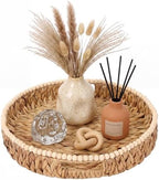Round Wicker Tray 16'' Water Hyacinth Woven Tray with Handles Decorative Large Serving Trays for Coffee Table for Kitchen, Living Room, Bedroom Home Decor(Water Hyacinth) by Tiangrid