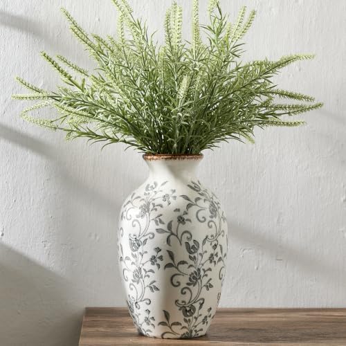 9.84 Inch Vintage Gray Chinoiserie Floral Vase, Antique Rustic Ceramic Vase for Home Decor, Living Room, Bookshelf, Office, Entryway, Garden, Chinoiserie Decor, Tuscan Decor - Image 6