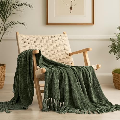 EverGrace Chenille Knit Throw Blanket for Couch, 60"x80", Olive Green by EVERGRACE