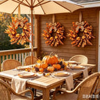 4 Pcs Small Fall Hanging Wreaths with Artificial Autumn Flowers Warm Orange Fall Foliage Wheat Spike Accents Rustic Burlap Ribbon Mini Cabinet Wreath for Farmhouse Thanksgiving Harvest Party Decor - Image 4