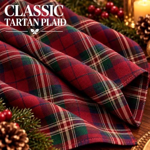 Moukeren 12 Pcs Christmas Tartan Plaid Cloth Napkins 100% Cotton 18 x 18'' - Image 5