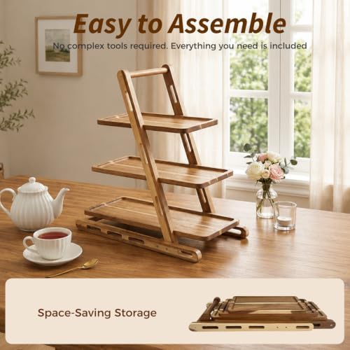 3-Tier Acacia Wood Cupcake Stand, Rustic Dessert Tower - Image 4