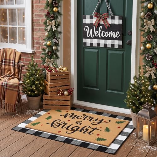 Tinideya 2 Pcs Christmas Door Mat Outdoor Layered Merry Bright Welcome Mat - Image 4