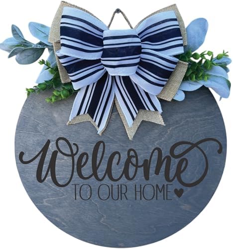 Wood front door sign Wood sign Home decor Welcome sign Sign for front door House warming gift Wedding gift (Welcome to our home-UV032(A1) S004, 22" Width) by Unknown