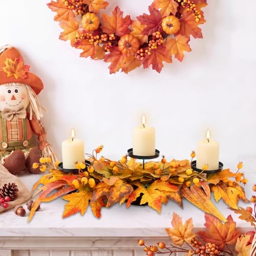 Vaukki 26'' Fall Thanksgiving Centerpieces with 3 Candle Holders Trays - Image 7