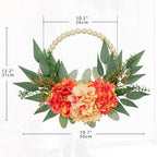 Spring Wreath 10" Artificial Floral Wood Bead Eucalyptus Leaves Peony Hydrangea Wreath for Front Door Boho Farmhouse Wall Decor 2 Pack - Orange - Image 2