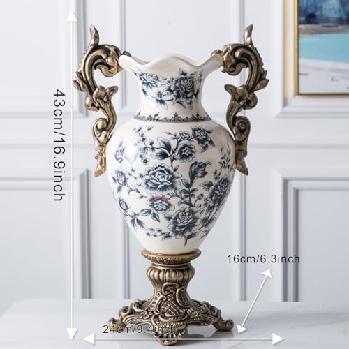 Tall Table Modern Vase,Large Ceramic Flower Vases for Shelf Home Decor,Creative Classic Pink Vase 16.5 inch,Sophisticated Vessel for Decorative Branches and Dried Flower. (Blue Floral) - Image 2