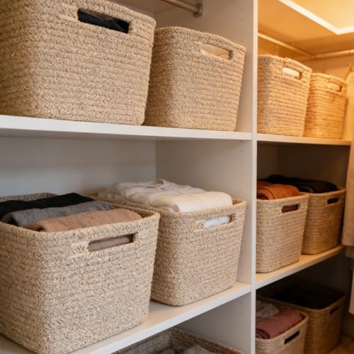6 Pack Woven Rope Baskets, 12.6"×9"×7.8" Storage Bins, Brown - Image 5