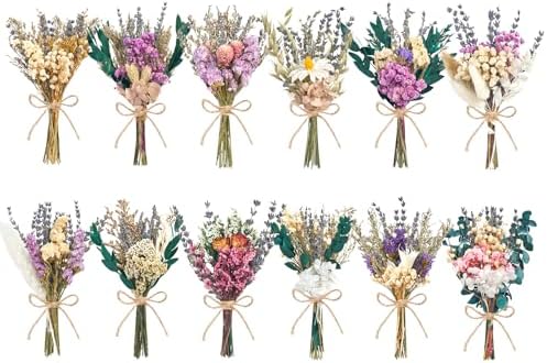 12/24PCS Handmade Dried Flower Bouquet with Stems Natural Dried Wildflowers 7.5 Inch Mini Dry Flowers for Vase Farmhouse Decor, Wedding Styling, Photography Props, Gift DIY(12pcs, Lavender) by Unknown