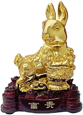 Betterdecor Gold Color Feng Shui 12 Chinese Zodiac Animal Statue Figurine Home Office Decoration and Gift for New Year Holidays and Birthday (Zodiac Rabbit) - Image 2