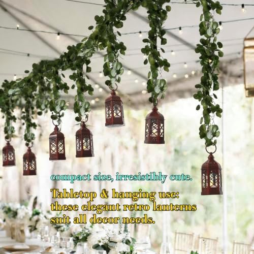 12Pcs Mini Moroccan Lanterns (Brushed Red) with LED Candle - Hanging Vintage Small Lanterns for Ramadan, Wedding, Easter, Christmas, Churches - Table Centerpieces & Medieval/Themed Decor - Image 4