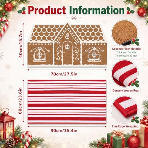 Moucuny 2 Pcs Christmas Doormat Outdoor, Gingerbread House, Non Slip - Image 2