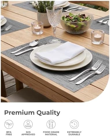 Leetaltree Grey Placemats, Heat Resistant Non-Slip Place mats for Dining Table, Washable Durable PVC Vinyl Woven Table Mats (Set of 24) - Image 6