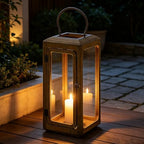 18" High Decorative Wood and Glass Lantern with Metal Handle, Distress Brown, Candle Holder (Distressed Brown, Large) - Image 4