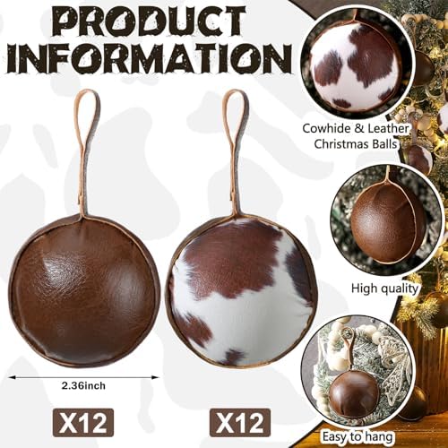 Syhood 24 Pcs Cowhide Christmas Ornaments 2.36'' Western Christmas Decor - Image 3