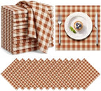 12 Pcs Fall Cloth Napkin 18x18 Brown Gingham Plaid Thanksgiving Napkin by Rtteri