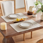 ZeeMart Linen Checked Farmhouse Placemats Set of 6, Neutral Beige 13x19in - Image 4