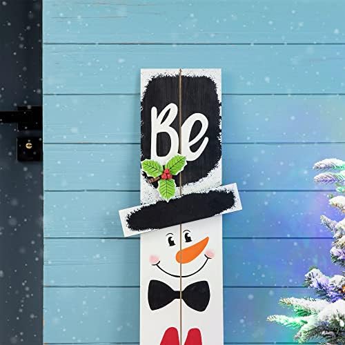 Glitzhome 2 Set 42" H Christmas Welcome Sign Wooden Snowman Santa Vertical Home Wall Decor, Merry Believe Standing Hanging Xmas Porch Decoration for Farmhouse Outdoor Indoor Décor - Image 6