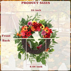Artificial Fall Wreath for Front Door, 23 Inch Autumn Wreaths with Sunflowers, Eucalyptus Leaves for Indoor Outdoor Home Front Door Wall Window Decor Festival Celebration - Image 4