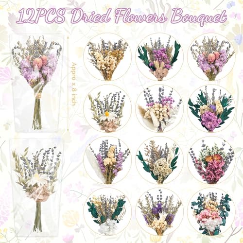 12/24PCS Handmade Dried Flower Bouquet with Stems Natural Dried Wildflowers 7.5 Inch Mini Dry Flowers for Vase Farmhouse Decor, Wedding Styling, Photography Props, Gift DIY(12pcs, Lavender) - Image 2