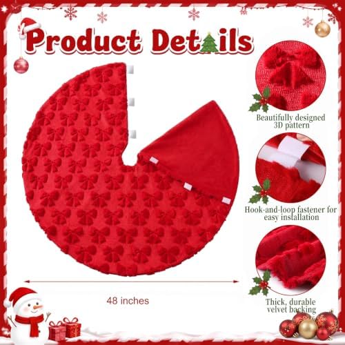Civaner 48in Red Bow Christmas Tree Skirt Faux Fur - Image 2