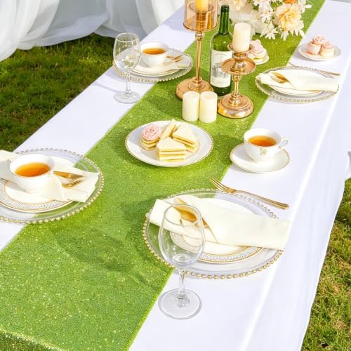 ShinyBeauty 10 Pack Olive Green Sequin Table Runner 12x108 Wedding Party by ShinyBeauty