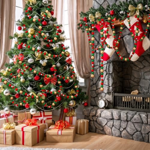 Bucherry 4 Pcs Christmas Wood Bead Garland 28.8 Feet, Red,Green,Gold - Image 5