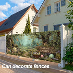 Happy Easter Woodland Scene Garage Door Banner 7x16FT, Bunny & Colorful Easter Eggs Garage Door Cover, Outdoor Spring Decor for Yard, Garage & Front Door - Image 5
