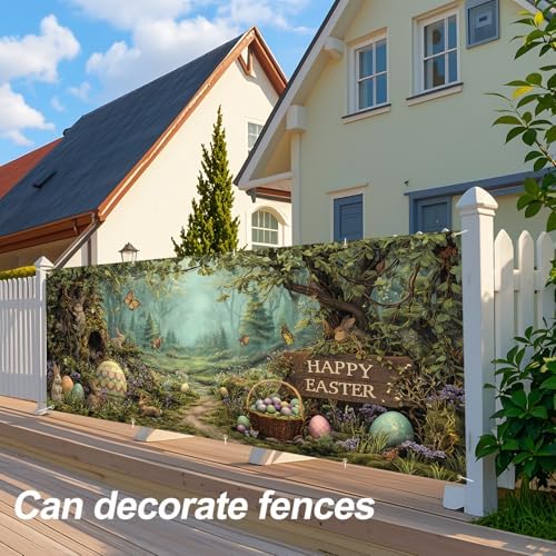 Happy Easter Woodland Scene Garage Door Banner 7x16FT, Bunny & Colorful Easter Eggs Garage Door Cover, Outdoor Spring Decor for Yard, Garage & Front Door - Image 5