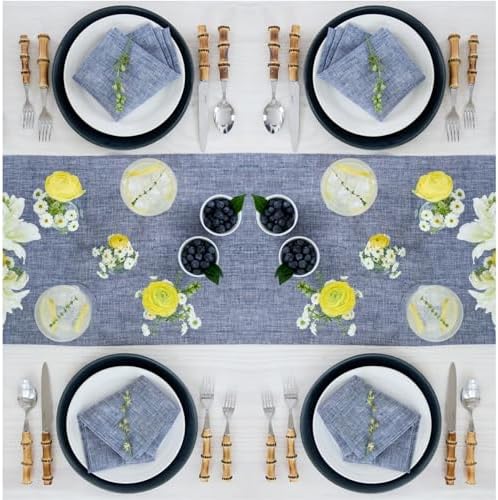 Solino Home 100% Pure Linen Table Runner Chambray Indigo, Athena 14 x 48 in - Image 4