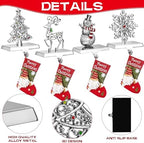 GUOER 4 Pack Snowflake Christmas Stocking Holder Set for Mantle Christmas Decorations Mantle Fireplace Topper-Snowman Reindeer and Christmas Tree Hangers Decorative Metal Hanger (Red Rhinestone) - Image 3
